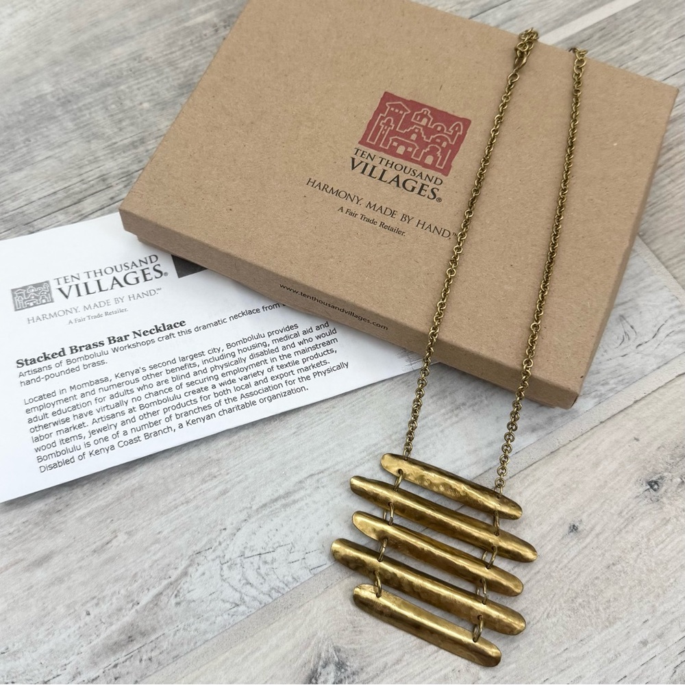 Ten Thousand Villages Stacked Brass Bar Necklace